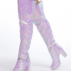 Shimmering Lavender Over-the-Knee Heeled Boots